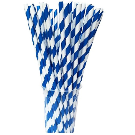 Articole Servire Masa - Set 25 Paie, , din Hartie, 20 cm, Model cu Dungi, Alb/Albastru Inchis