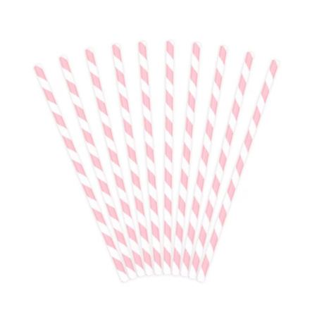 Set 25 Paie, , din Hartie, 20 cm, Model cu Dungi, Alb/Roz [2]