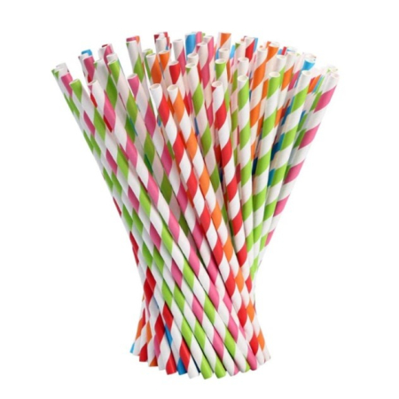 Articole Servire Masa - Set 25 Paie, , din Hartie, 20 cm, Model cu Dungi, Multicolor