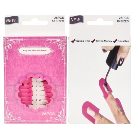 Ingrijirea Unghiilor - Set 26 buc Sabloane Reutilizabile pentru Oja, , pentru Manichiura Ingrijita, fara Depasire Margini, Protectie Cuticula, 10 Marimi, din Plastic, Roz
