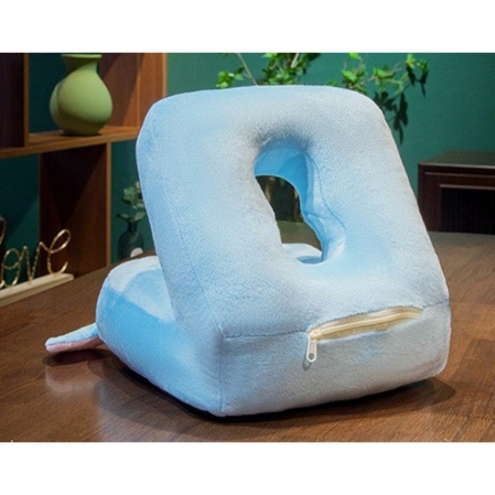 Set 2in1 Patura Microfibra si Perna din Spuma, , pentru Birou, Calatorii, Pauze, Model Elefant, Microfibra, 1x1.7 m, 30x35x30 cm, Albastru [1]