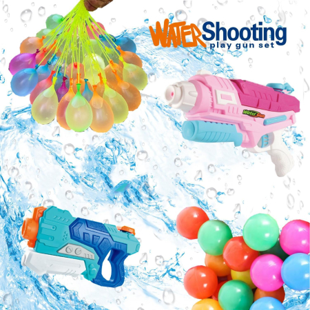 Set 2x Pistol cu Apa pentru Copii, , 6ani+, cu baloane de apa, Albastru + Roz, 1x 600 ML + 1x 550 ML [9]