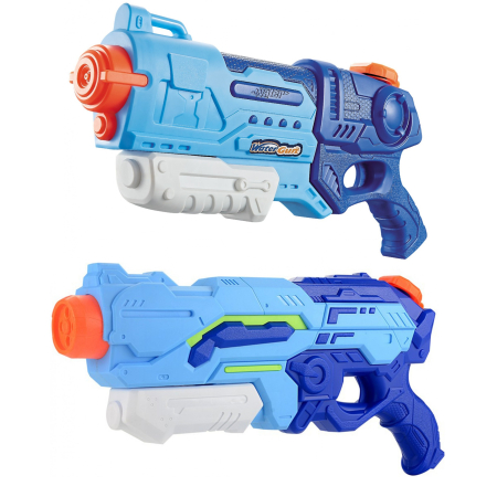 Pistoale cu apa - Set 2x Pistol cu Apa pentru Copii, Rezervor, Pentru Piscina/Plaja, , 6ani+, Albastru, 1200 ML + 900 ML