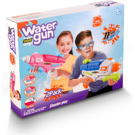 Set 2x Pistol cu Apa pentru Copii, Rezervor, Pentru Piscina/Plaja, , 6ani+, Roz + Albastru, 600 ML [7]