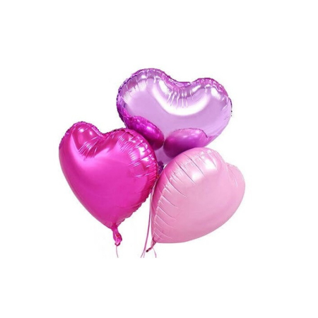 Set 3 Baloane din Folie Metalizata, , Figurina Inima, Tema Ziua Indragostitilor, 45 cm, Ambalaj Individual, Pai Inclus, Umflare cu Aer sau Heliu, Roz [10]