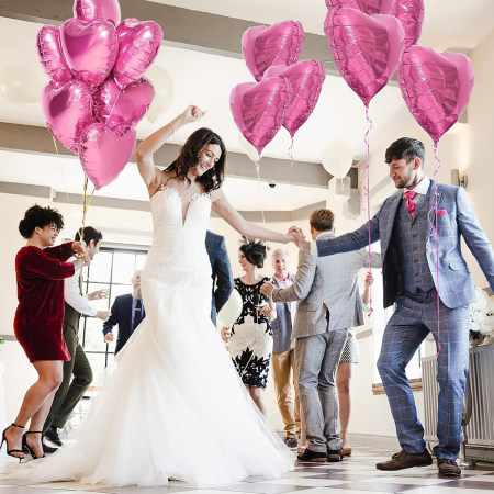 Set 3 Baloane din Folie Metalizata, , Figurina Inima, Tema Ziua Indragostitilor, 45 cm, Ambalaj Individual, Pai Inclus, Umflare cu Aer sau Heliu, Roz [5]