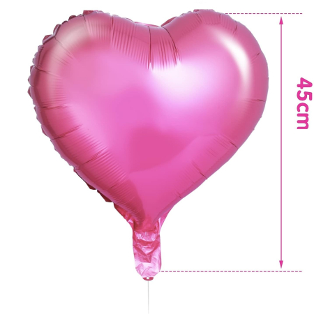 Set 3 Baloane din Folie Metalizata, , Figurina Inima, Tema Ziua Indragostitilor, 45 cm, Ambalaj Individual, Pai Inclus, Umflare cu Aer sau Heliu, Roz [4]