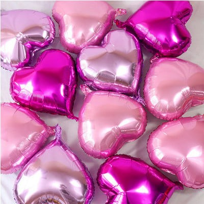 Set 3 Baloane din Folie Metalizata, , Figurina Inima, Tema Ziua Indragostitilor, 45 cm, Ambalaj Individual, Pai Inclus, Umflare cu Aer sau Heliu, Roz [11]