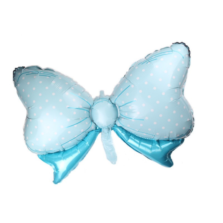 Set 3 Baloane din Folie Metalizata, , Figurine Carucior, Inima, Fundita, Tema Botez, 45 cm, Ambalaj Individual, Pai Inclus, Umflare cu Aer sau Heliu, Albastru [2]