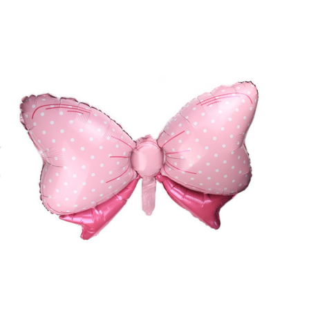 Set 3 Baloane din Folie Metalizata, , Figurine Carucior, Inima, Fundita, Tema Botez, 45 cm, Ambalaj Individual, Pai Inclus, Umflare cu Aer sau Heliu, Roz [2]