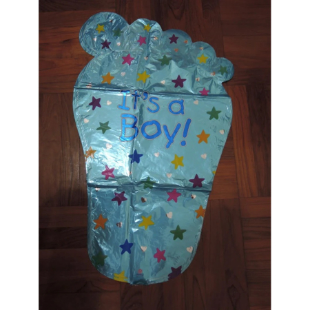 Set 3 Baloane din Folie Metalizata, , Figurine Picior 46x79 cm, Inima 45cm, Stea 45cm, Model It's a Boy, Tema Gender Reveal, Ambalaj Individual, Pai Inclus, Umflare cu Aer sau Heliu, Albastru [7]