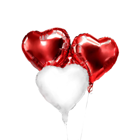 Figurine si Baloane 3D - Set 3 Baloane din Folie Metalizata, , Model Inimi, Tema Ziua Indragostitilor, 45 cm, 2 Rosii, 1 Alb, Ambalaj Individual, Pai Inclus, Umflare cu Aer sau Heliu, Alb/Rosu