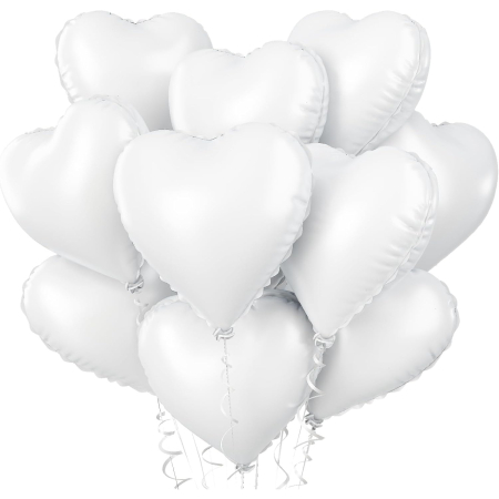 Set 3 Baloane din Folie Metalizata, , Model Inimi, Tema Ziua Indragostitilor, 45 cm, 2 Rosii, 1 Alb, Ambalaj Individual, Pai Inclus, Umflare cu Aer sau Heliu, Alb/Rosu [1]