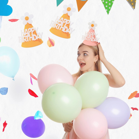 Set 3 Coifuri Happy Birthday, , pentru Petrecere, Tematica Aniversare, cu Floare din Spuma, Multicolor [9]