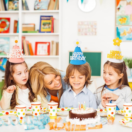 Set 3 Coifuri Happy Birthday, , pentru Petrecere, Tematica Aniversare, cu Floare din Spuma, Multicolor [10]