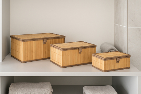 Set 3 cutii dreptunghiulare 5Five din bambus, marimi S-M-L, 32x25x16 cm, natur [5]