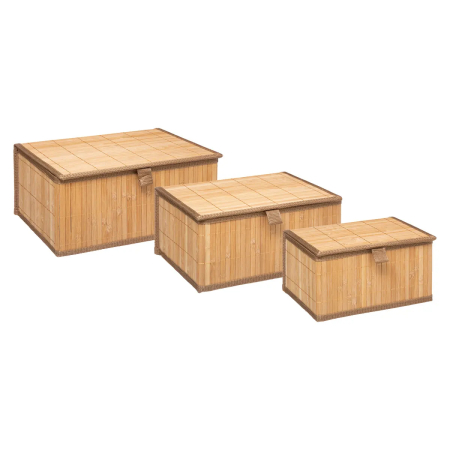 Casă - Set 3 cutii dreptunghiulare 5Five din bambus, marimi S-M-L, 32x25x16 cm, natur