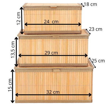 Set 3 cutii organizatoare din bambus, cu capac, diverse dimensiuni, maro [21]