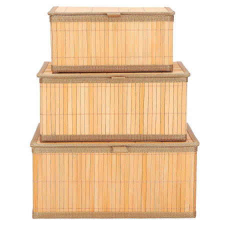 Set 3 cutii organizatoare din bambus, cu capac, diverse dimensiuni, maro [2]