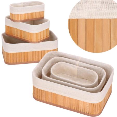 Set 3 cutii organizatoare din bambus, diverse dimensiuni, maro [10]