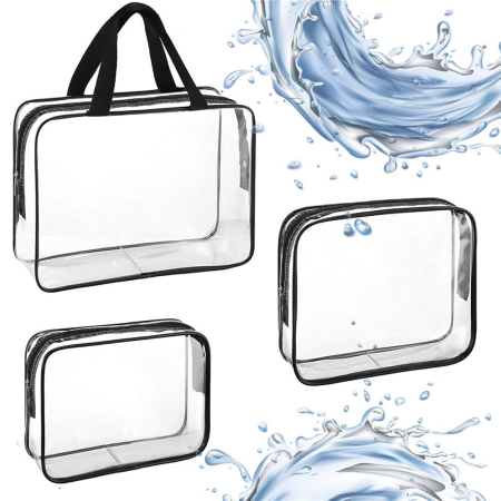 Set 3 genti organizatoare de calatorie cu fermoar, diverse dimensiuni, transparente [7]