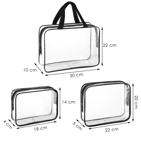 Set 3 genti organizatoare de calatorie cu fermoar, diverse dimensiuni, transparente [11]