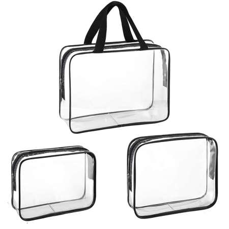 Set 3 genti organizatoare de calatorie cu fermoar, diverse dimensiuni, transparente [9]