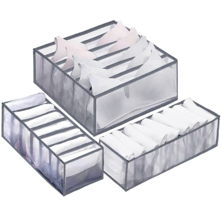 Set 3 organizatoare sertar pliabile pentru sosete/lenjerie, gri [1]