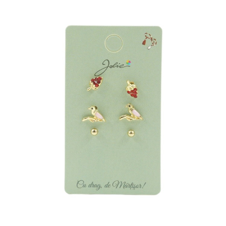 Cercei - Set 3 Perechi Cercei Capsuna, Pasare, Bilute