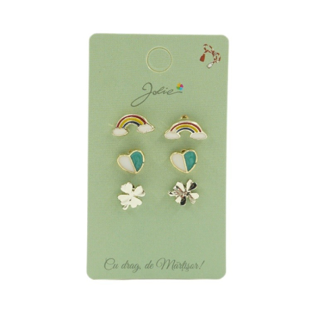 Cercei - Set 3 Perechi Cercei Curcubeu, Inima, Trifoi