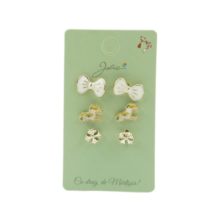 Cercei - Set 3 Perechi Cercei Fundita, Unicorn, Floare