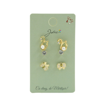 Cercei - Set 3 Perechi Cercei Lebada, Piatra, Albinuta