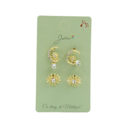 Cercei - Set 3 Perechi Cercei Semiluna, Soare, Piatra