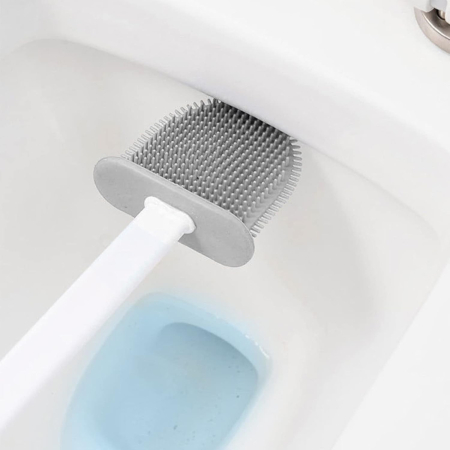 Set 3 Perii pentru Toaleta, , din Silicon, Perie Zimtata, Cap Flexibil, Suport Adeziv pentru Montarea pe Perete, 39 x 19 x 9.8 cm, Gri/Alb [6]