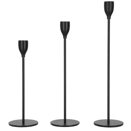 Decoratiuni Craciun - Set 3 suporturi de lumanare din metal, 23, 28 si 33cm, negru
