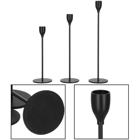 Set 3 suporturi de lumanare din metal, 23, 28 si 33cm, negru [7]