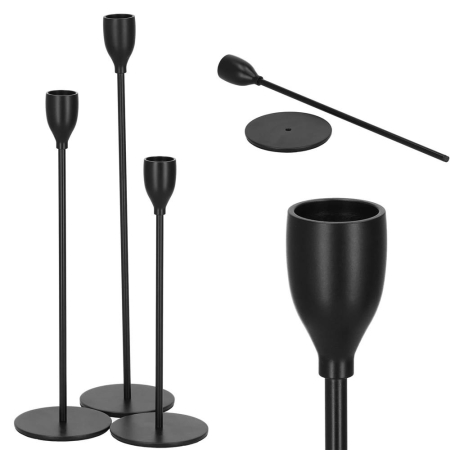 Set 3 suporturi de lumanare din metal, 23, 28 si 33cm, negru [9]