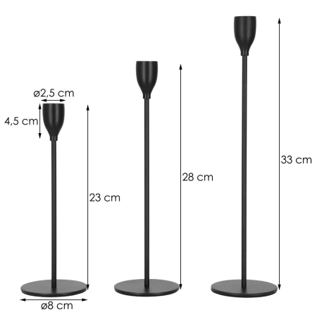 Set 3 suporturi de lumanare din metal, 23, 28 si 33cm, negru [13]
