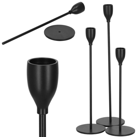 Set 3 suporturi de lumanare din metal, 23, 28 si 33cm, negru [12]