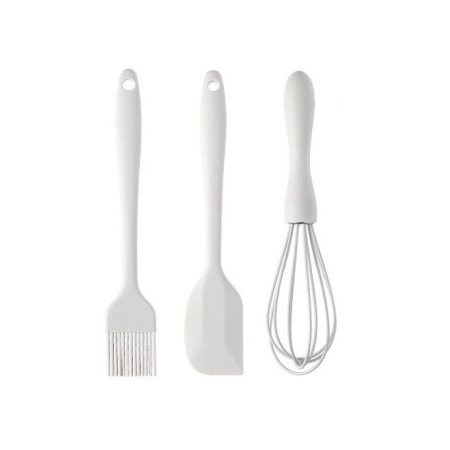 Ustensile pentru Bucătărie - Set 3 Ustensile de Bucatarie, , din Silicon+Inox, Termorezistente, Antiaderente, 20 x 13 x 3 cm, Alb Ivory