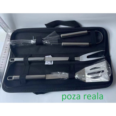 Set 3 Ustensile pentru Gratar, , din Otel Inoxidabil, Geanta Oxford, Argintiu [1]
