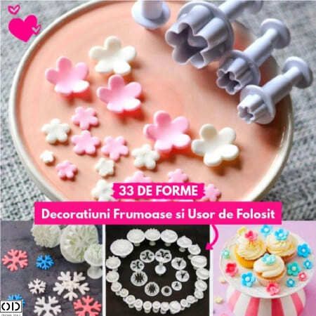 Set 33 Forme pentru Decorat Tort si Prajituri Cup Cake  Macarons cu Stelute, Flori, Fluturi, Inimioare si Frunze [13]