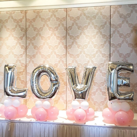Set 4 Baloane din Folie Metalizata, , Figurine Litere, Model Scris Love, Tema Iubire, 80 cm, Ambalaj Individual, Pai Inclus, Umflare cu Aer sau Heliu, Argintiu [4]