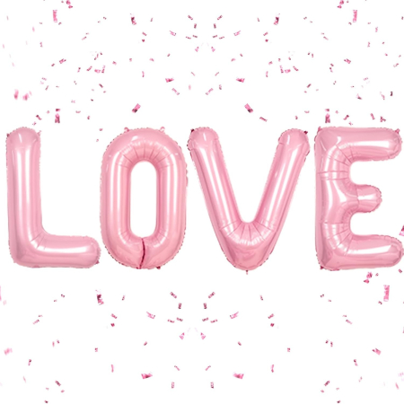 Set 4 Baloane din Folie Metalizata, , Figurine Litere, Model Scris Love, Tema Iubire, 80 cm, Ambalaj Individual, Pai Inclus, Umflare cu Aer sau Heliu, Roz [2]