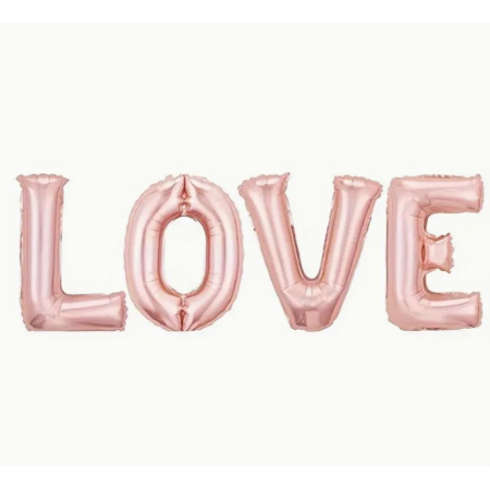 Set 4 Baloane din Folie Metalizata, , Figurine Litere, Model Scris Love, Tema Iubire, 80 cm, Ambalaj Individual, Pai Inclus, Umflare cu Aer sau Heliu, Roz [6]