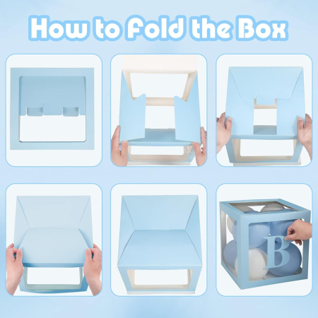 Set 4 Cutii pentru Baloane, , Model Scris Baby, Tematica Iubire, Cuburi Decorative din Plastic, Accesorii pentru Petrecere, 30 x30 cm, Transparente Contur Albastru [2]