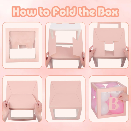 Set 4 Cutii pentru Baloane, , Model Scris Baby, Tematica Iubire, Cuburi Decorative din Plastic, Accesorii pentru Petrecere, 30 x30 cm, Transparente Contur Roz [2]