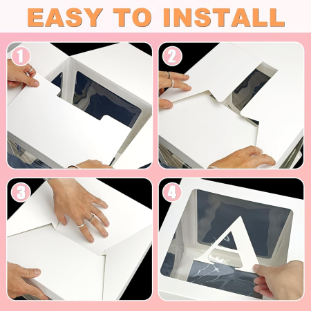 Set 4 Cutii pentru Baloane, , Model Simplu, Tematica Aniversare, Cuburi Decorative din Plastic, Accesorii pentru Petrecere, 30 x30 cm, Transparente Contur Alb [5]