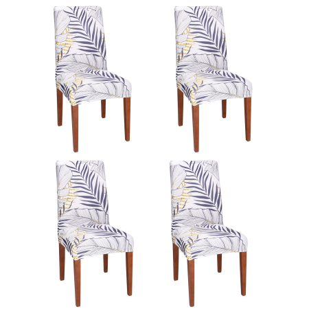 Disponibil livrare locker S - Set 4 huse pentru scaun, marime universala, poliester si spandex, 38x70cm, alb, nuante de bleumarin, galben