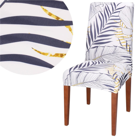 Husa pentru scaun, marime universala, poliester si spandex, 38x70cm, alb, nuante de bleumarin, galben [2]